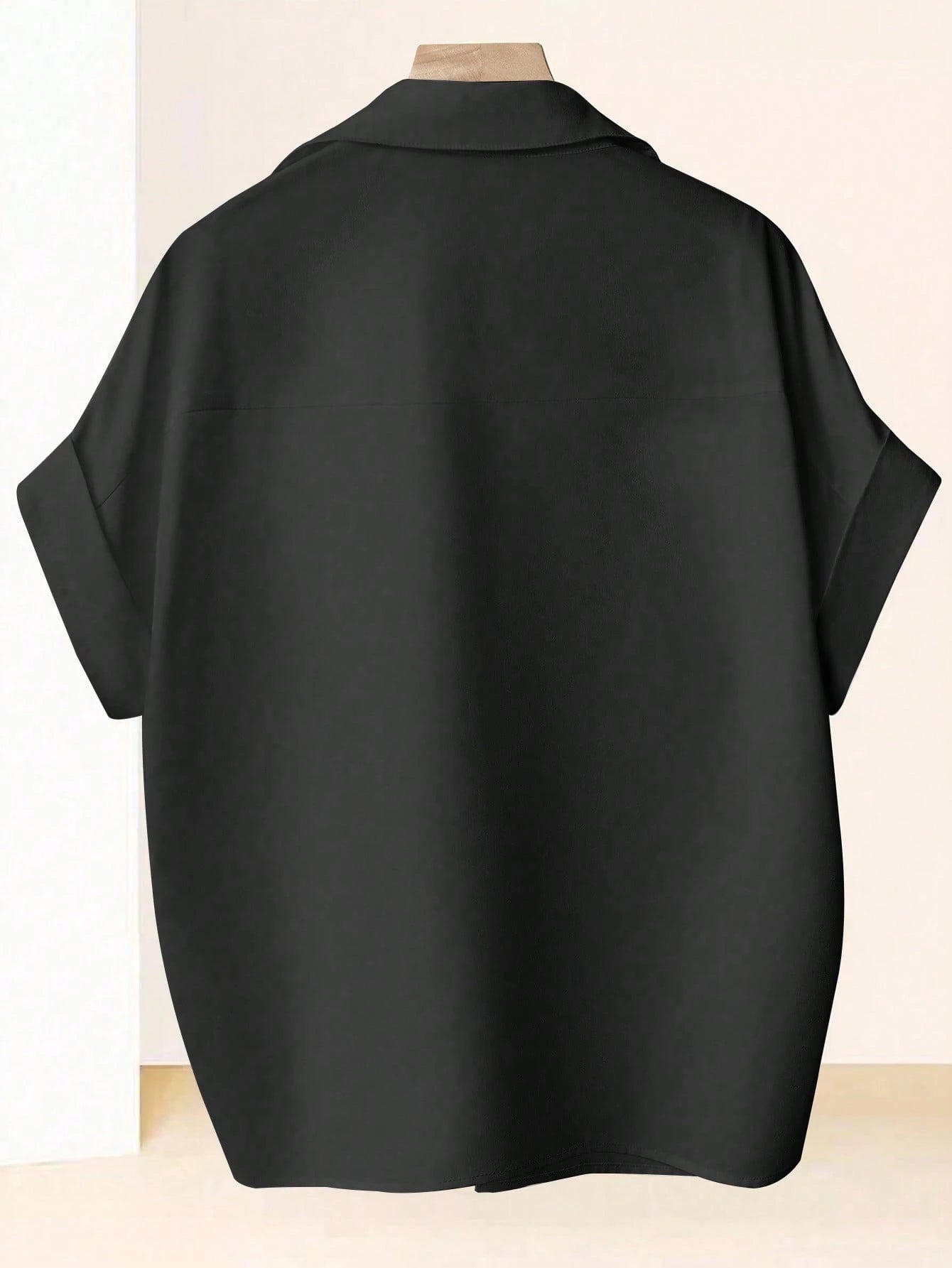 Franclia Fashionable High-End French Design Loose Batwing Sleeve Lapel Collar Women Shirt, Black Blouse