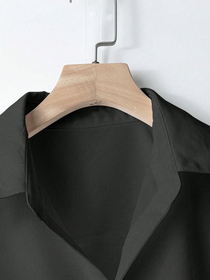 Franclia Fashionable High-End French Design Loose Batwing Sleeve Lapel Collar Women Shirt, Black Blouse