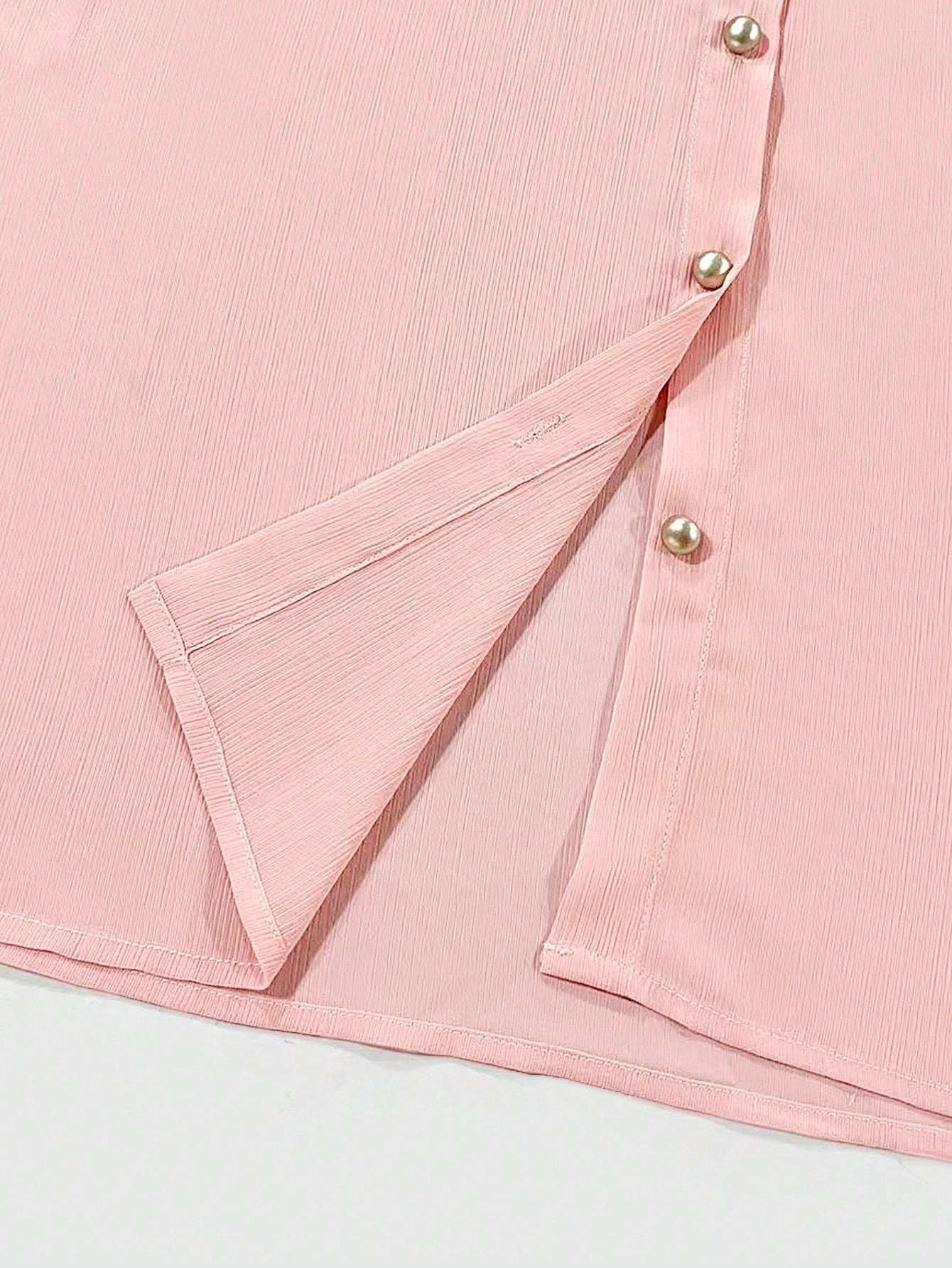 Franclia Plus Size Women Summer Elegant Dusty Pink Chiffon Blouse Contrast Collar Metal Button Loose Fit Short Sleeve Shirt Evening Office Teachers' Day