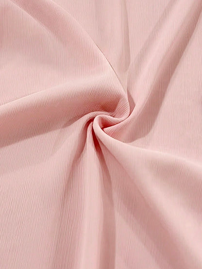 Franclia Plus Size Women Summer Elegant Dusty Pink Chiffon Blouse Contrast Collar Metal Button Loose Fit Short Sleeve Shirt Evening Office Teachers' Day