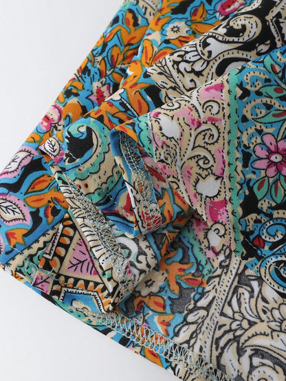 Franclia Women Boho Multicolor Random Print Woven Fabric Cami Top With Spaghetti Strap Regular Length