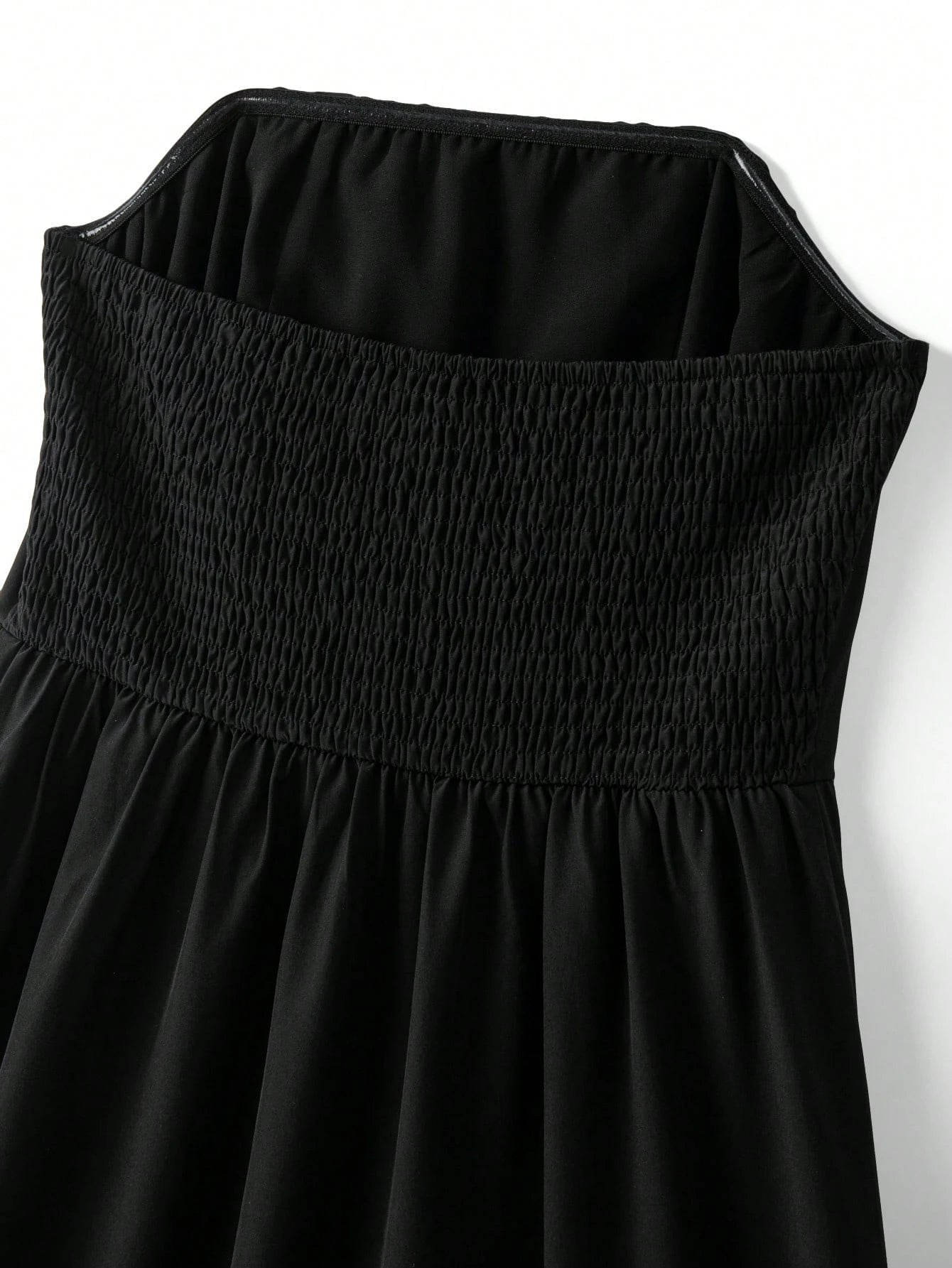 Franclia Women's Elegant Summer Black And White Contrast Color Layered Ruffle Bandeau Dress,Formal Party Reception Dinner Dress,Shirred Back Vacation Outfit