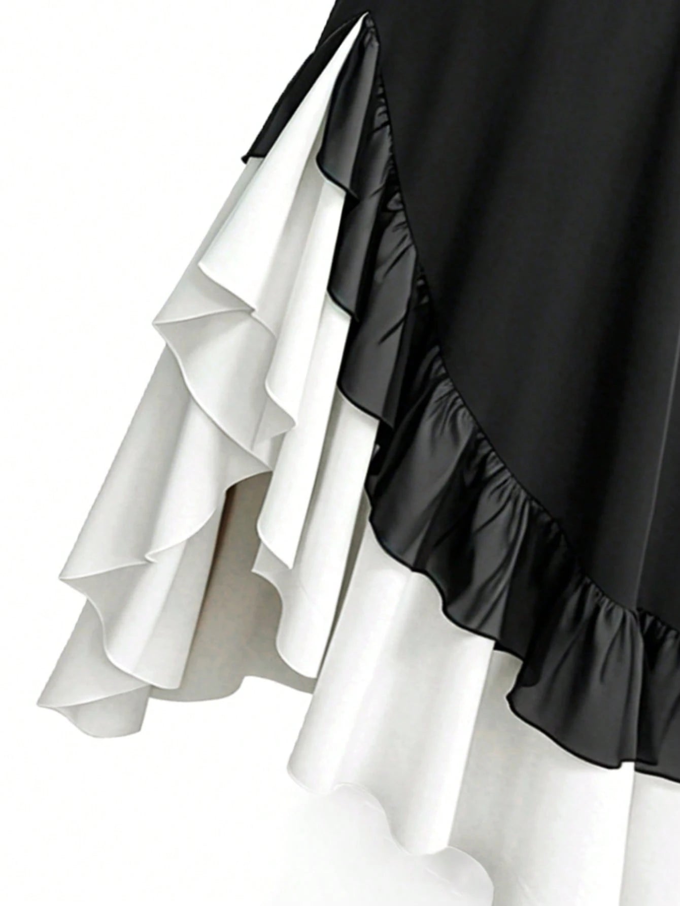 Franclia Women's Elegant Summer Black And White Contrast Color Layered Ruffle Bandeau Dress,Formal Party Reception Dinner Dress,Shirred Back Vacation Outfit