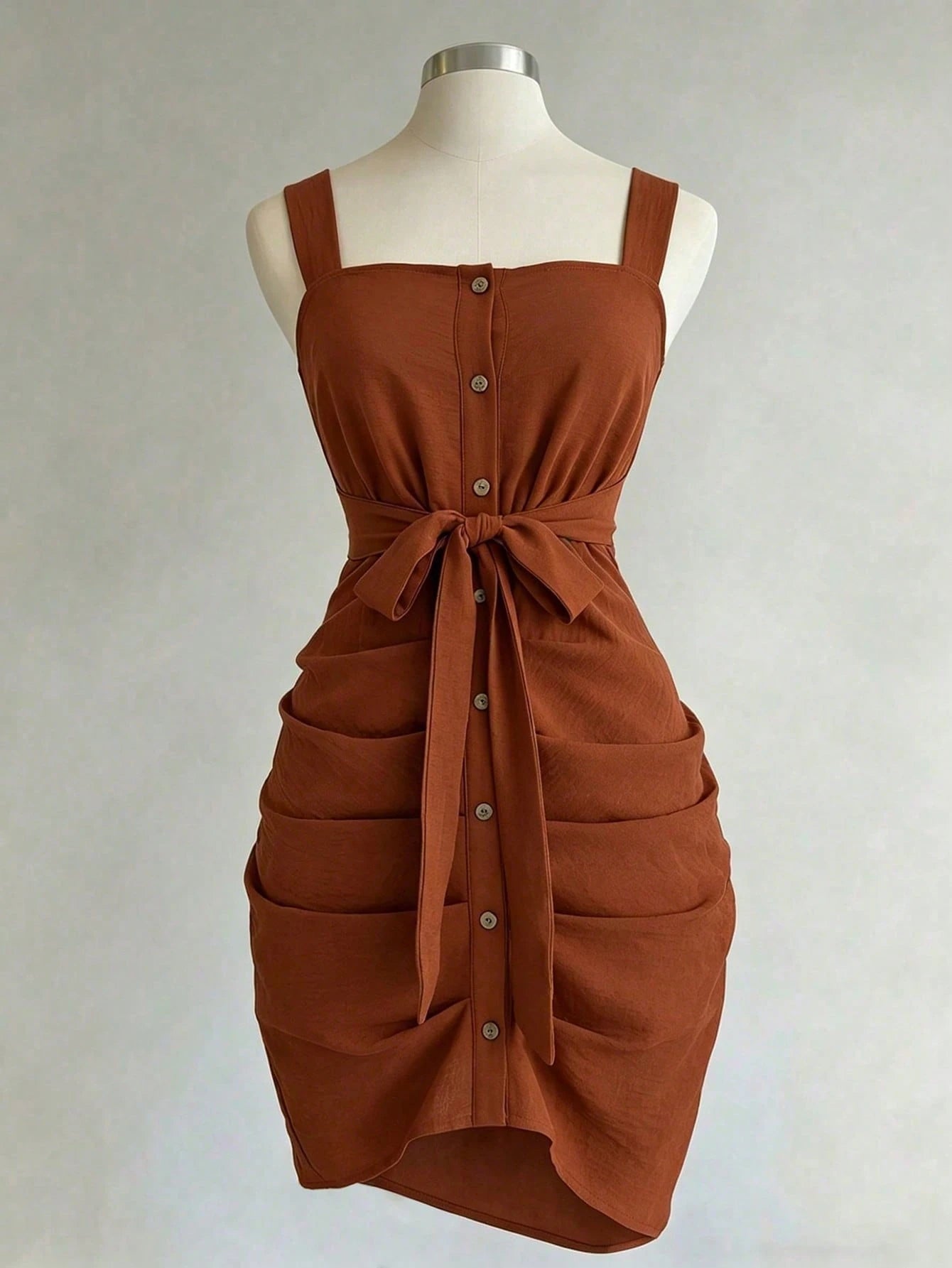 Franclia Women's Summer Solid Color Sleeveless Dress, Single-Breasted Waist Cinched Mini Dress, Suitable For Vacation, Commute, And Dates