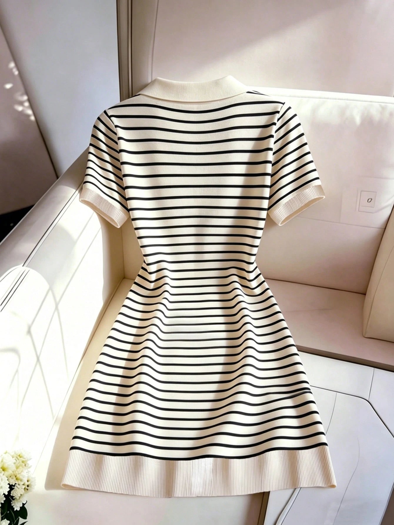 Franclia Women's Vintage Black And White Striped Short Sleeve Dress,Summer Casual Retro Elegant Party Dress,School Back-To-School Commuting Leisure Wear