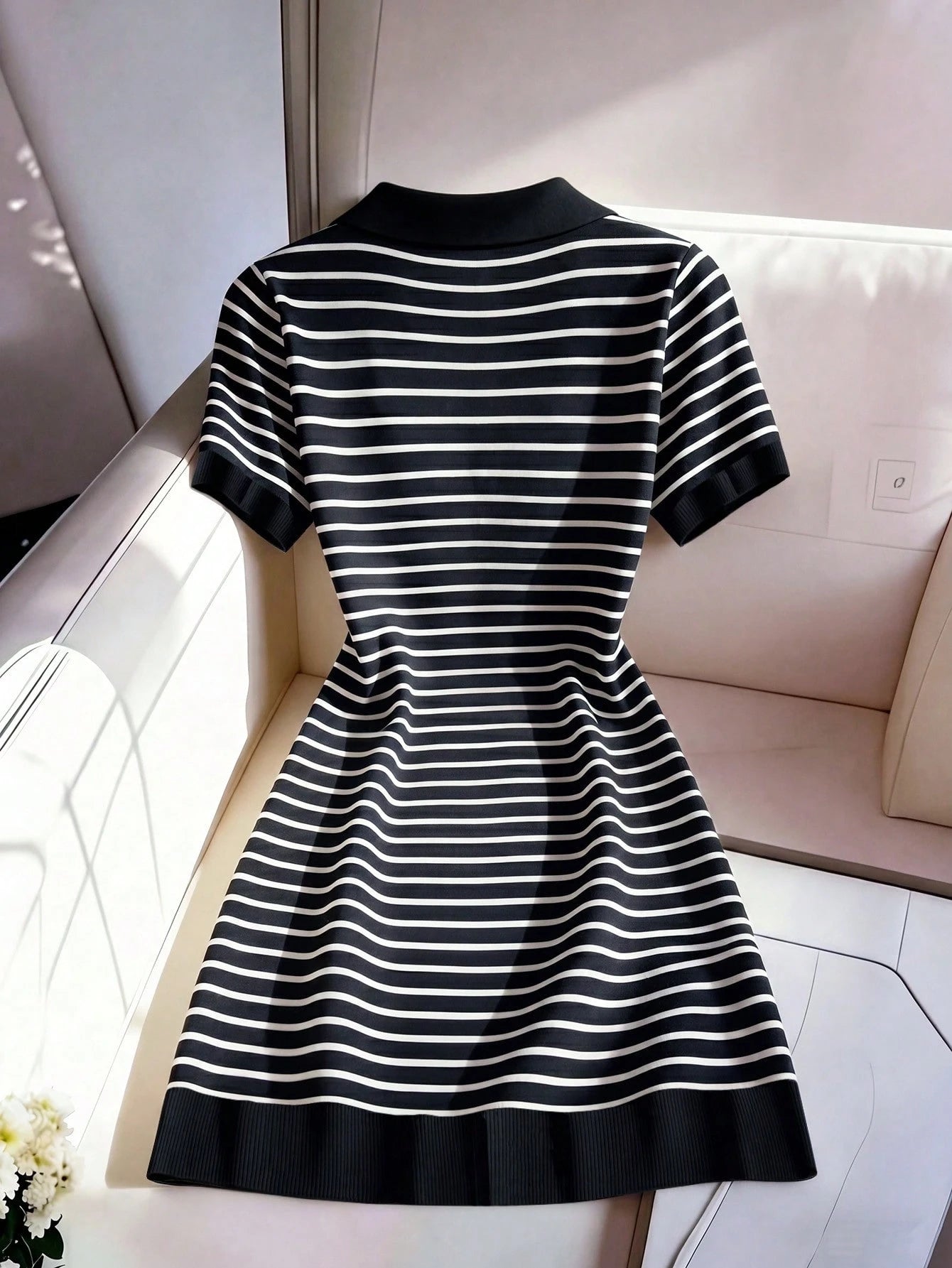 Franclia Women's Vintage Black And White Striped Short Sleeve Dress,Summer Casual Retro Elegant Party Dress,School Back-To-School Commuting Leisure Wear