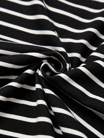 Franclia Women's Vintage Black And White Striped Short Sleeve Dress,Summer Casual Retro Elegant Party Dress,School Back-To-School Commuting Leisure Wear