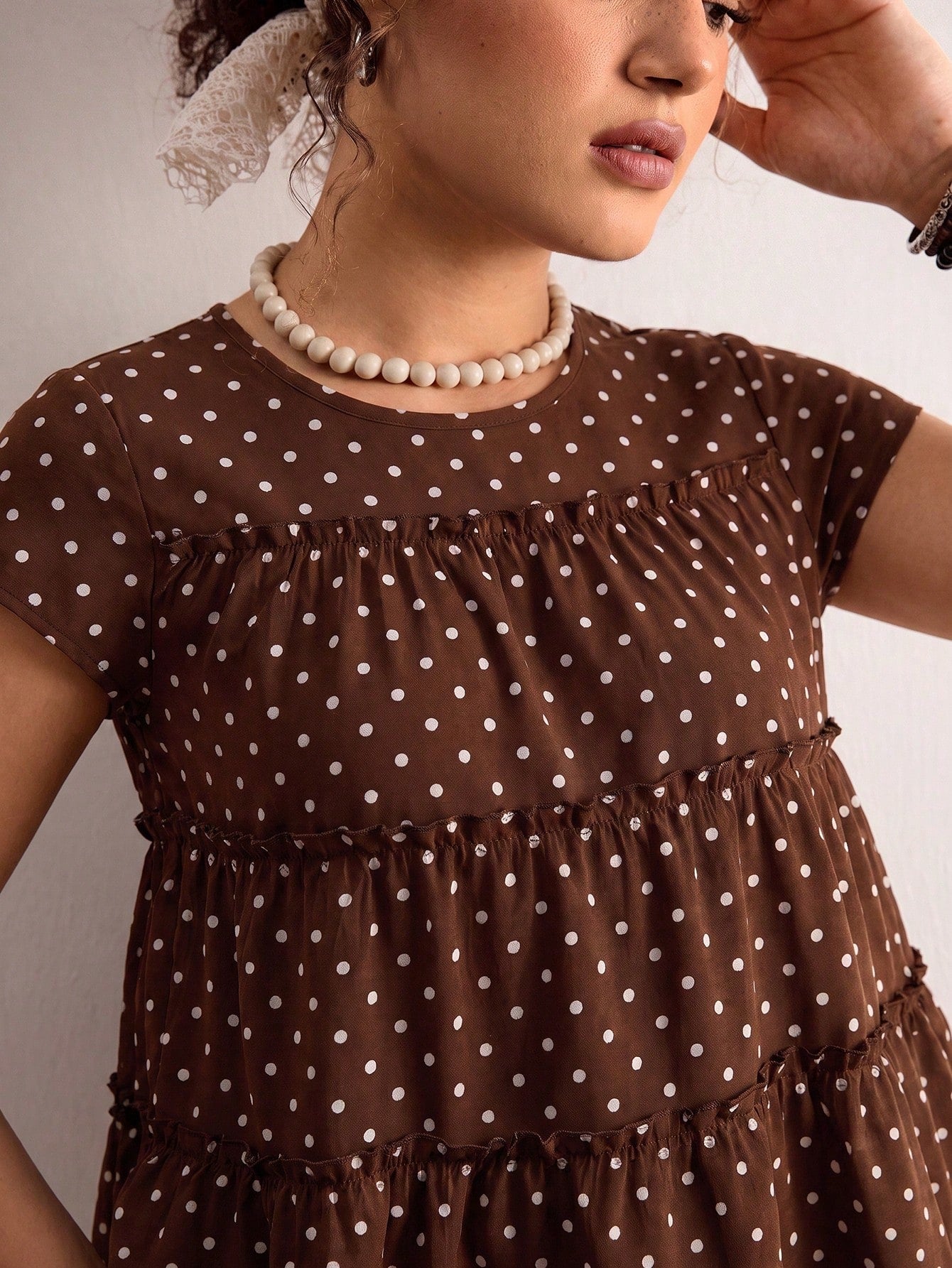 Freevana Plus Size Women's Sleeveless Blouse With Polka Dot Print And Layered Patchwork