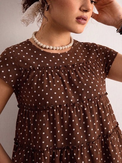 Freevana Plus Size Women's Sleeveless Blouse With Polka Dot Print And Layered Patchwork