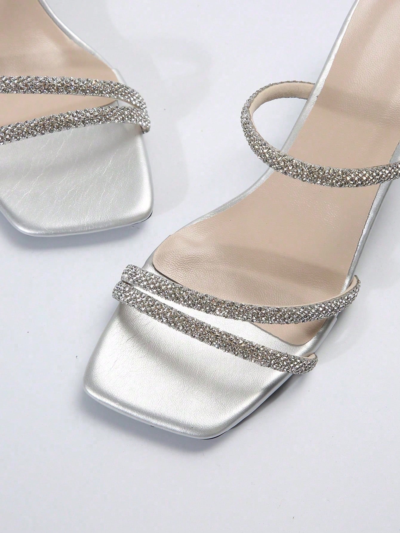 French Summer New Arrival High-End Crystal Thick Heel Shiny Slide Sandals, Comfortable Open Toe Slip-On Slippers, Fashionable Versatile Elegant
