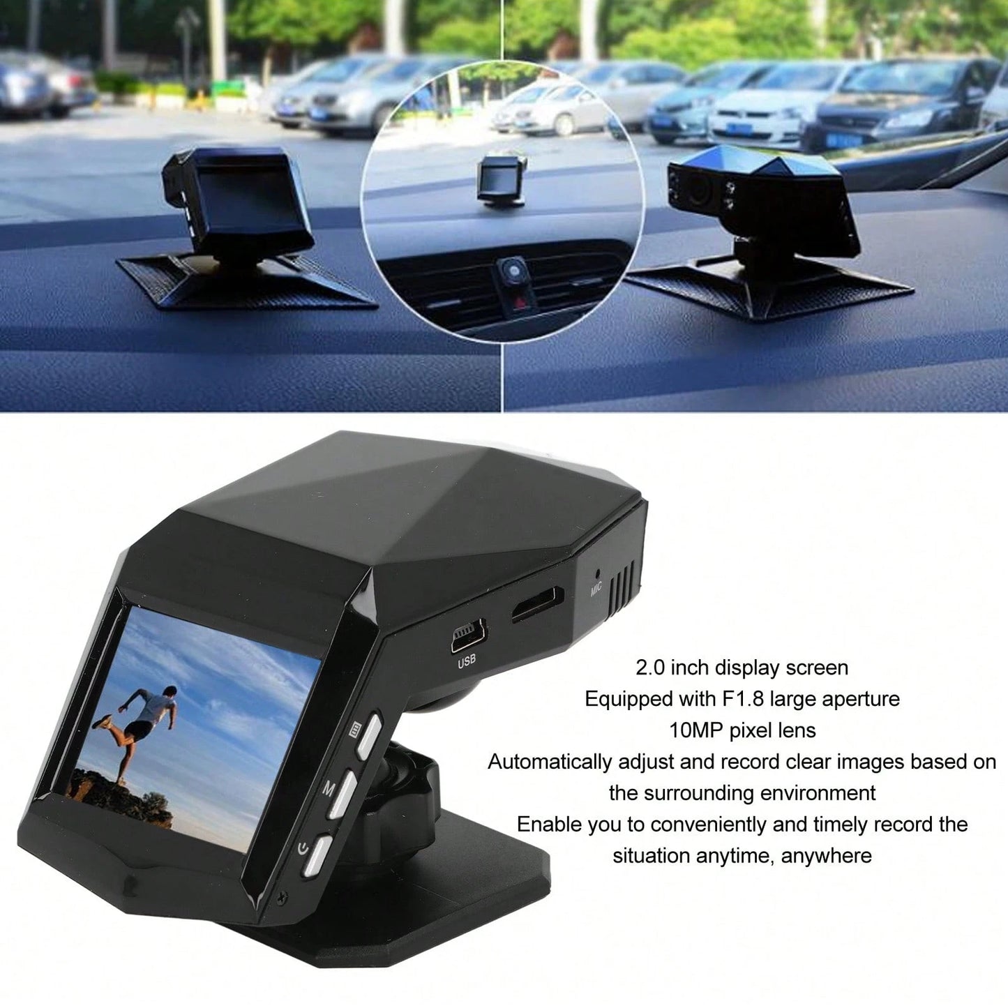 Front And Rear Dash Cam Loop Recording 170 Degree Wide Angle 2.0 Inch Display Screen Dash Cam Front And Rear Camera For Cars