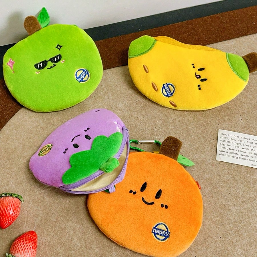 Fruit-Themed Coin Purse Series, Plush Wallet Pendant, Earphone Storage Bag, Large-Capacity Bag