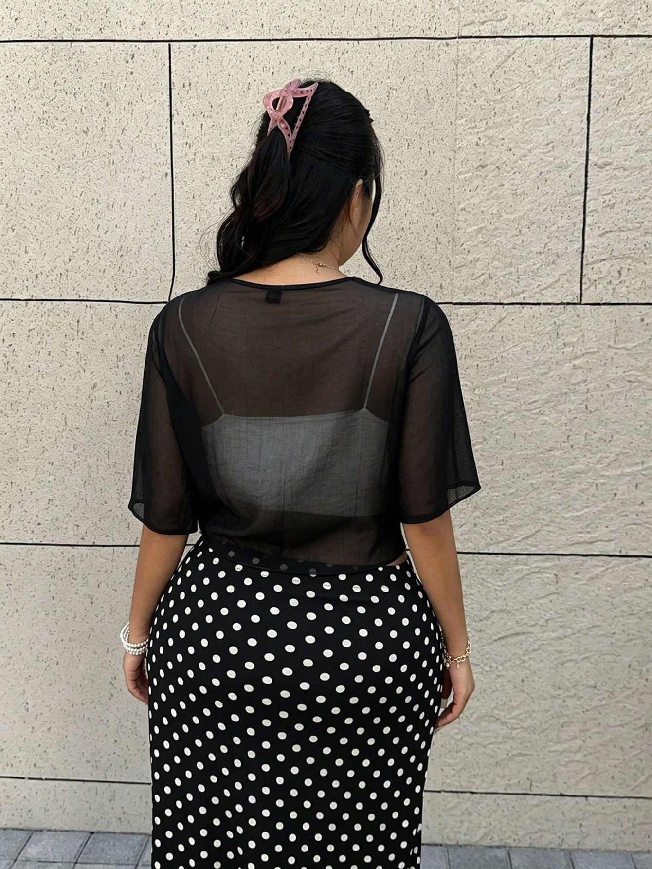 GalTyme Plus Size Women Fashionable Versatile Sheer Tie-Up Top, Suitable For Vacation & Beach
