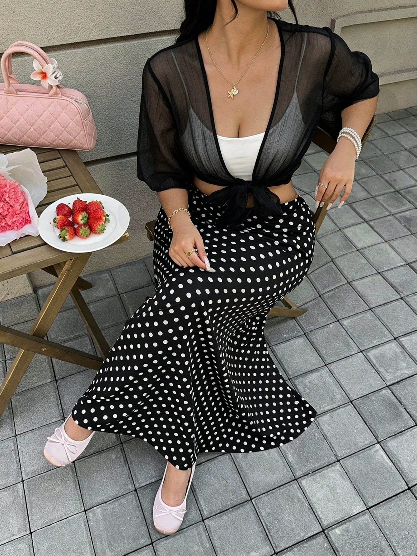 GalTyme Plus Size Women Fashionable Versatile Sheer Tie-Up Top, Suitable For Vacation & Beach