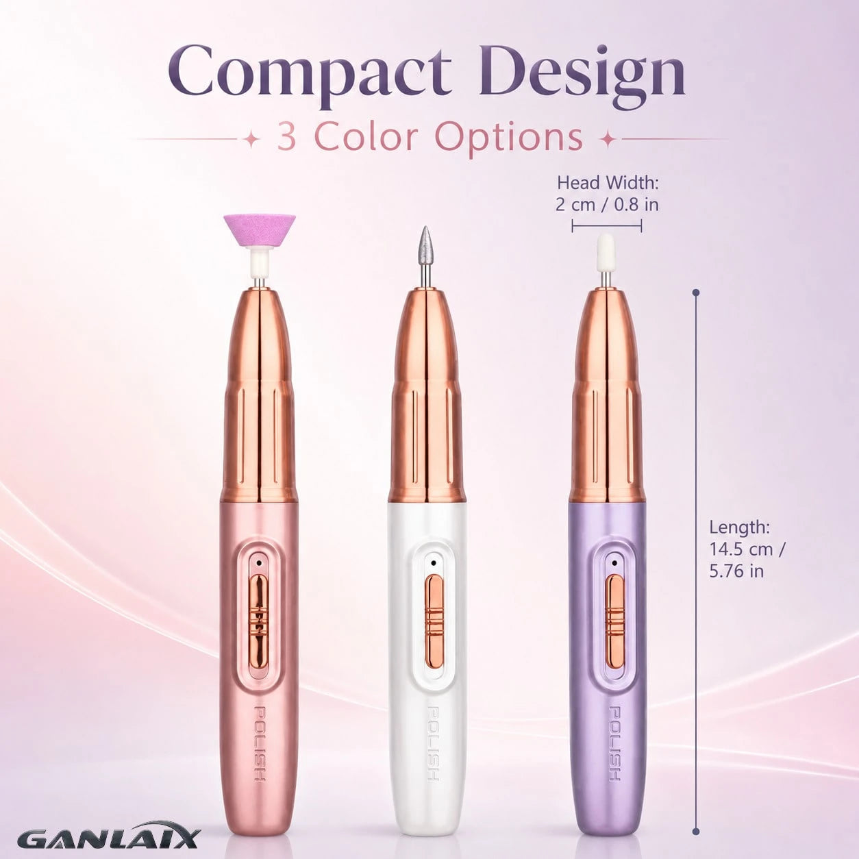 GANLAIX Professional Nail Drill Kit, USB Rechargeable Nail File Drill, 300mAh Lithium Battery High Capacity, Manicure & Pedicure Set, Home And Salon Nail File Kit, Nail Buffer Polishing Tools