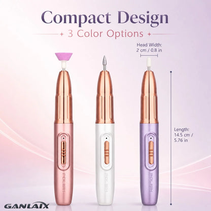 GANLAIX Professional Nail Drill Kit, USB Rechargeable Nail File Drill, 300mAh Lithium Battery High Capacity, Manicure & Pedicure Set, Home And Salon Nail File Kit, Nail Buffer Polishing Tools