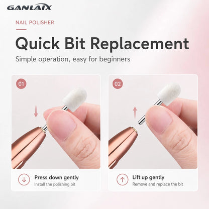 GANLAIX Professional Nail Drill Kit, USB Rechargeable Nail File Drill, 300mAh Lithium Battery High Capacity, Manicure & Pedicure Set, Home And Salon Nail File Kit, Nail Buffer Polishing Tools