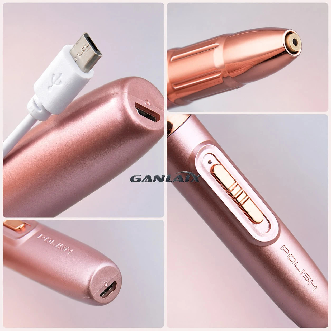 GANLAIX Professional Nail Drill Kit, USB Rechargeable Nail File Drill, 300mAh Lithium Battery High Capacity, Manicure & Pedicure Set, Home And Salon Nail File Kit, Nail Buffer Polishing Tools
