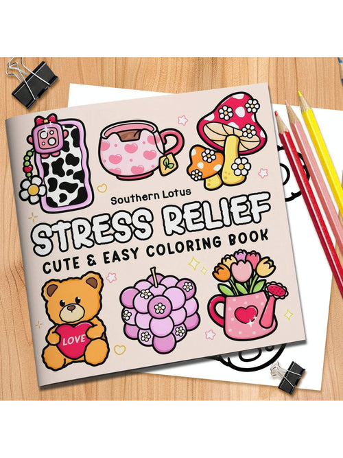 GDTME (Original, Upgraded Thick Paper, 120g Thick Inner Pages, 2025 New Version, 7.9*7.9inch, 24 Pages, Single-Sided Printing) 1pc Adult Stress Relief Coloring Book Themed On Relaxation, Featuring Bea