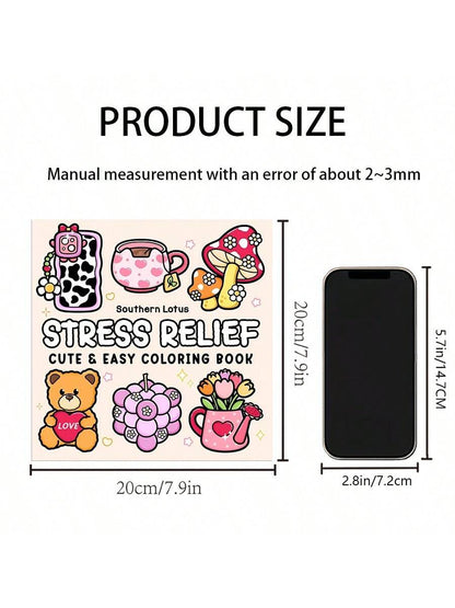 GDTME (Original, Upgraded Thick Paper, 120g Thick Inner Pages, 2025 New Version, 7.9*7.9inch, 24 Pages, Single-Sided Printing) 1pc Adult Stress Relief Coloring Book Themed On Relaxation, Featuring Bea