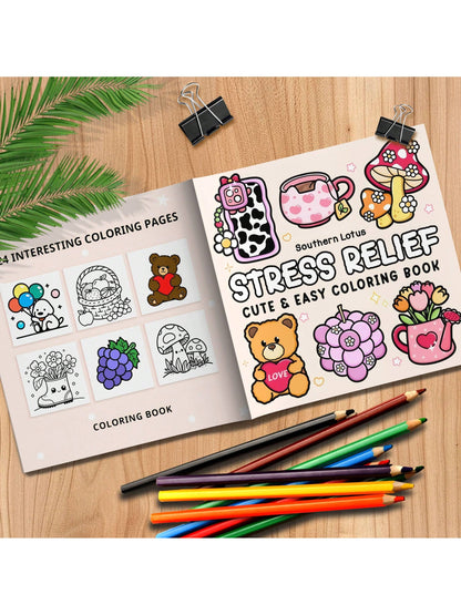 GDTME (Original, Upgraded Thick Paper, 120g Thick Inner Pages, 2025 New Version, 7.9*7.9inch, 24 Pages, Single-Sided Printing) 1pc Adult Stress Relief Coloring Book Themed On Relaxation, Featuring Bea
