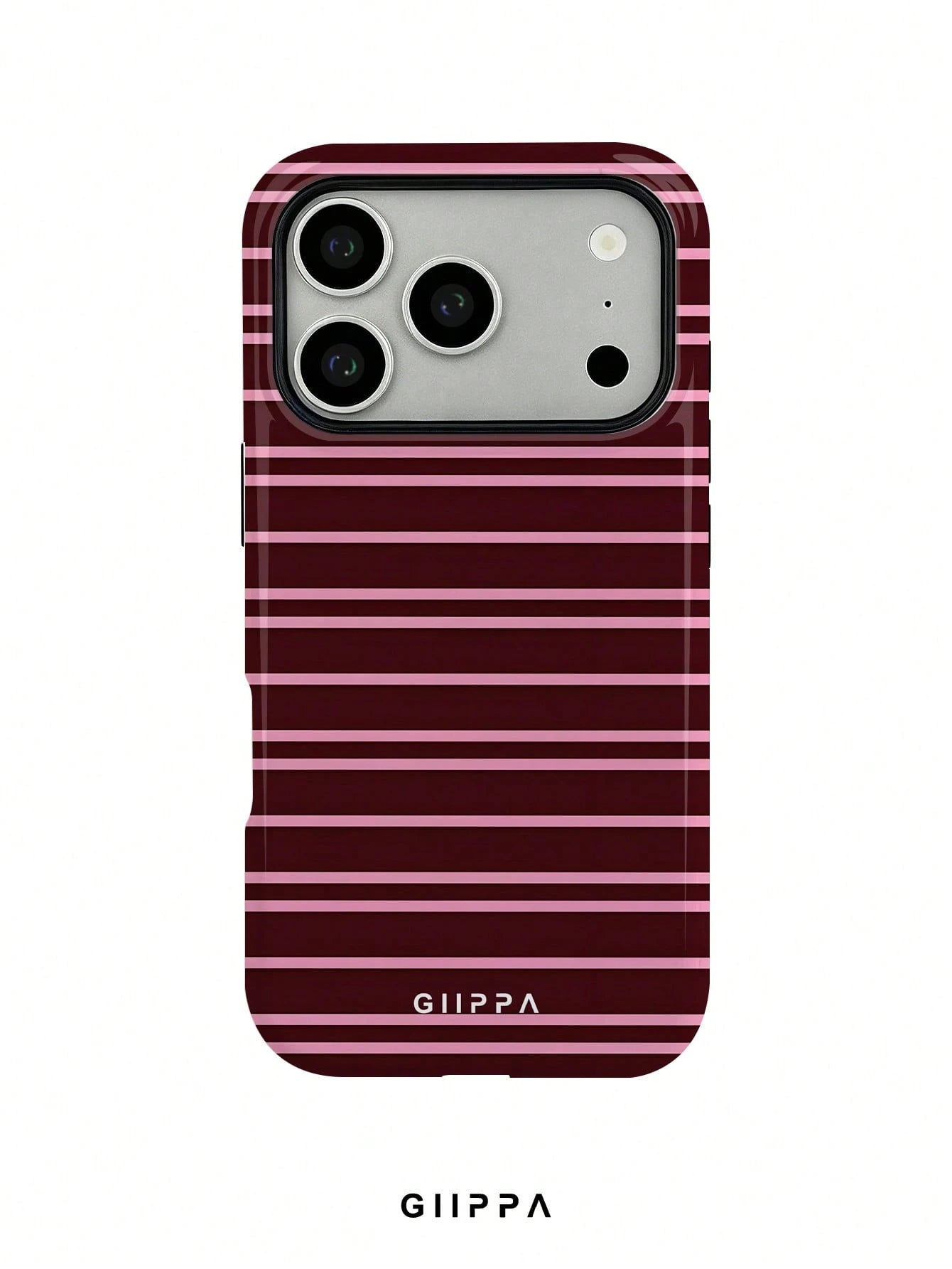 GIIPPA 1 Burgundy And Bright Pink Striped Pattern Design Phone 17 Pro Max Case, Suitable For Phone 16 Pro Max, 15 Pro Max, 14 Pro Max, Korean Stylish And Interesting Phone Case, Compatible With 11/12