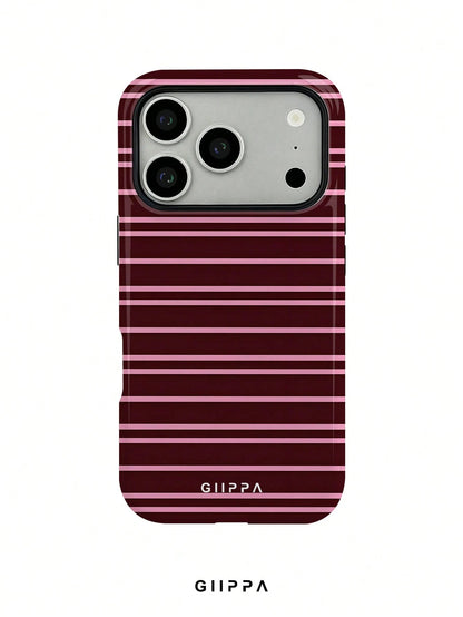 GIIPPA 1 Burgundy And Bright Pink Striped Pattern Design Phone 17 Pro Max Case, Suitable For Phone 16 Pro Max, 15 Pro Max, 14 Pro Max, Korean Stylish And Interesting Phone Case, Compatible With 11/12