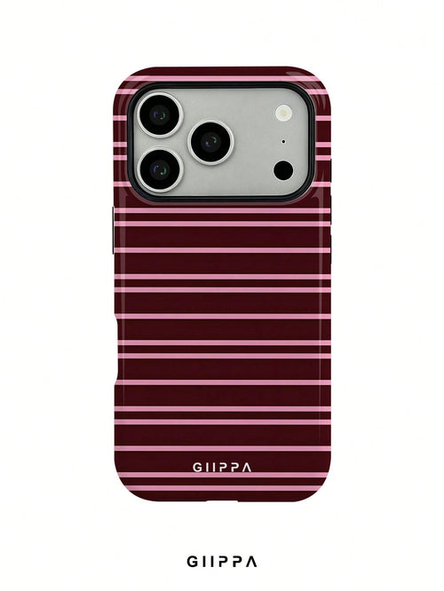 GIIPPA 1 Burgundy And Bright Pink Striped Pattern Design Phone 17 Pro Max Case, Suitable For Phone 16 Pro Max, 15 Pro Max, 14 Pro Max, Korean Stylish And Interesting Phone Case, Compatible With 11/12