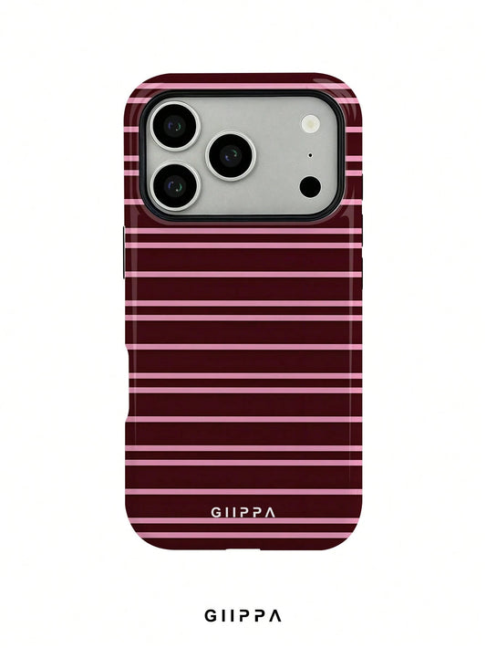 GIIPPA 1 Burgundy And Bright Pink Striped Pattern Design Phone 17 Pro Max Case, Suitable For Phone 16 Pro Max, 15 Pro Max, 14 Pro Max, Korean Stylish And Interesting Phone Case, Compatible With 11/12