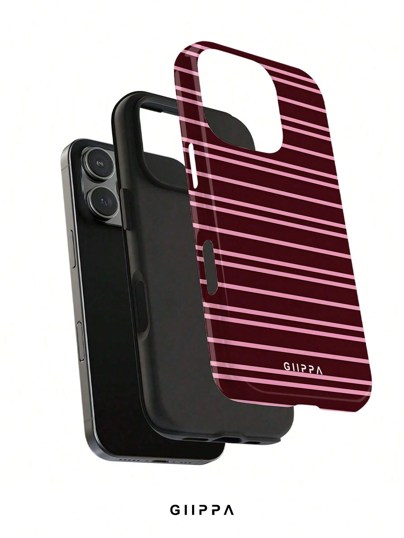 GIIPPA 1 Burgundy And Bright Pink Striped Pattern Design Phone 17 Pro Max Case, Suitable For Phone 16 Pro Max, 15 Pro Max, 14 Pro Max, Korean Stylish And Interesting Phone Case, Compatible With 11/12