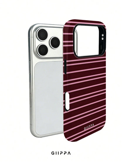 GIIPPA 1 Burgundy And Bright Pink Striped Pattern Design Phone 17 Pro Max Case, Suitable For Phone 16 Pro Max, 15 Pro Max, 14 Pro Max, Korean Stylish And Interesting Phone Case, Compatible With 11/12