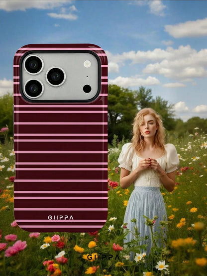 GIIPPA 1 Burgundy And Bright Pink Striped Pattern Design Phone 17 Pro Max Case, Suitable For Phone 16 Pro Max, 15 Pro Max, 14 Pro Max, Korean Stylish And Interesting Phone Case, Compatible With 11/12