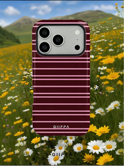 GIIPPA 1 Burgundy And Bright Pink Striped Pattern Design Phone 17 Pro Max Case, Suitable For Phone 16 Pro Max, 15 Pro Max, 14 Pro Max, Korean Stylish And Interesting Phone Case, Compatible With 11/12