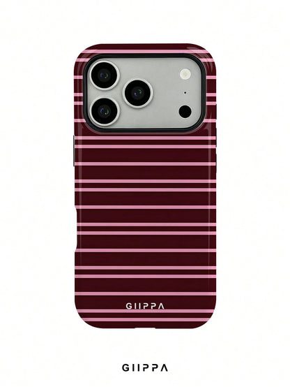 GIIPPA 1 Burgundy And Bright Pink Striped Pattern Design Phone 17 Pro Max Case, Suitable For Phone 16 Pro Max, 15 Pro Max, 14 Pro Max, Korean Stylish And Interesting Phone Case, Compatible With 11/12