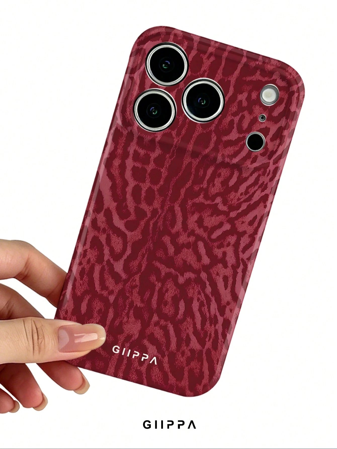 GIIPPA 1 Burgundy Leopard Print Design Phone 17 Pro Max Case, Suitable For Phone 16 Pro Max, 15 Pro Max, 14 Pro Max, Korean Stylish And Interesting Phone Case, Compatible With 11/12/13/14/15/16 Pro Ma