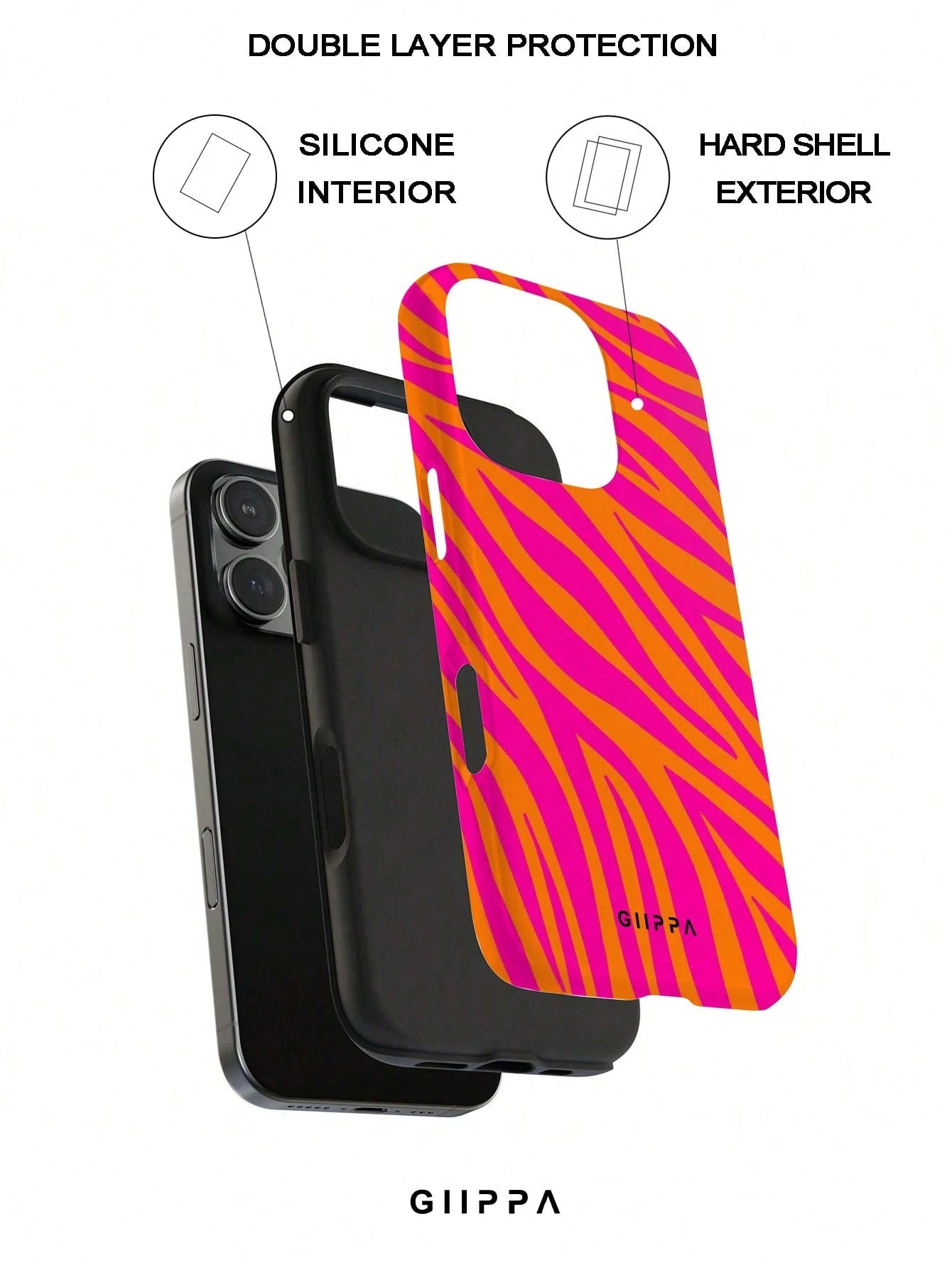 GIIPPA 1 Pc Yellow Base With Pink Zebra Print Design Phone 17 Pro Max Case, Fits 16 Pro Max, 15 Pro Max, 14 Pro Max, Korean Stylish & Interesting Phone Case, Compatible With IPhone 11/12/13/14/15/16 P
