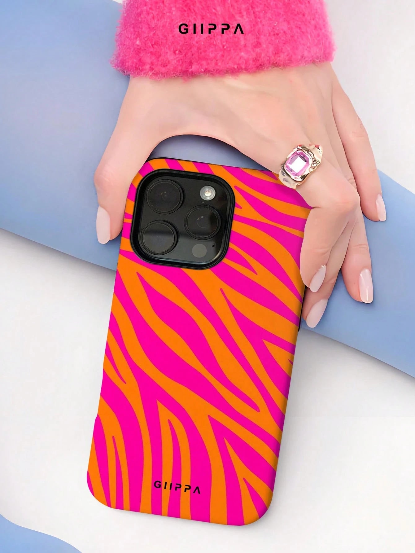 GIIPPA 1 Pc Yellow Base With Pink Zebra Print Design Phone 17 Pro Max Case, Fits 16 Pro Max, 15 Pro Max, 14 Pro Max, Korean Stylish & Interesting Phone Case, Compatible With IPhone 11/12/13/14/15/16 P