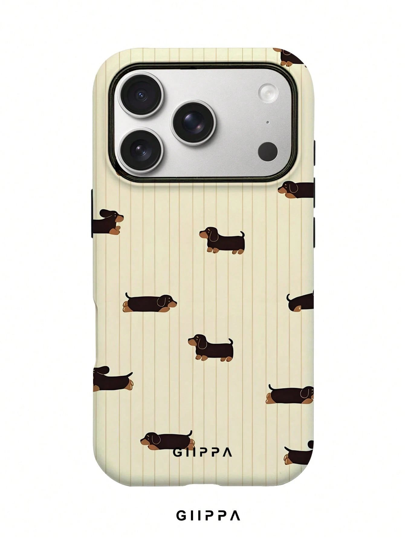 GIIPPA 1 Piece Mustard Striped With Black Dachshund Design Phone 17 Pro Max Case, Suitable For Phone 16 Pro Max, 15 Pro Max, 14 Pro Max, Korean Stylish And Interesting Phone Case, Compatible With 11/1