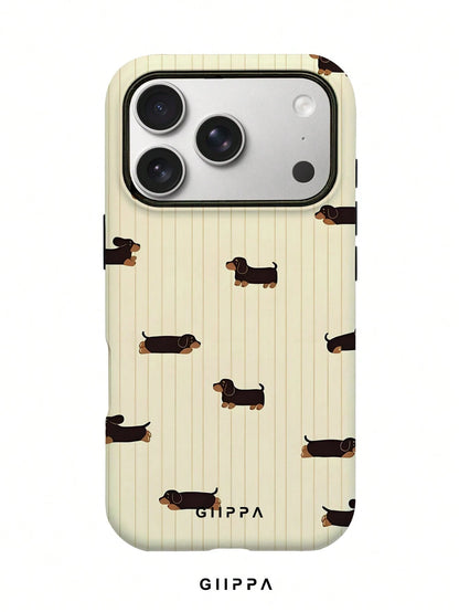 GIIPPA 1 Piece Mustard Striped With Black Dachshund Design Phone 17 Pro Max Case, Suitable For Phone 16 Pro Max, 15 Pro Max, 14 Pro Max, Korean Stylish And Interesting Phone Case, Compatible With 11/1