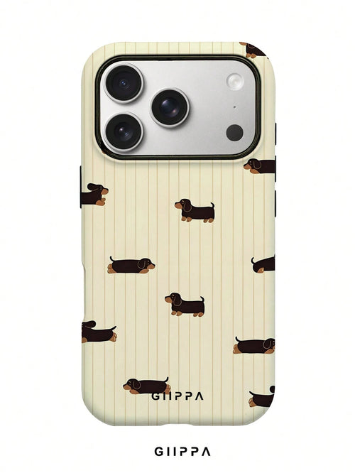GIIPPA 1 Piece Mustard Striped With Black Dachshund Design Phone 17 Pro Max Case, Suitable For Phone 16 Pro Max, 15 Pro Max, 14 Pro Max, Korean Stylish And Interesting Phone Case, Compatible With 11/1