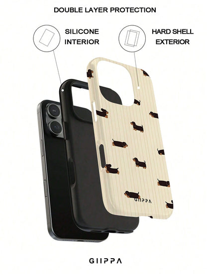 GIIPPA 1 Piece Mustard Striped With Black Dachshund Design Phone 17 Pro Max Case, Suitable For Phone 16 Pro Max, 15 Pro Max, 14 Pro Max, Korean Stylish And Interesting Phone Case, Compatible With 11/1