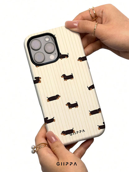 GIIPPA 1 Piece Mustard Striped With Black Dachshund Design Phone 17 Pro Max Case, Suitable For Phone 16 Pro Max, 15 Pro Max, 14 Pro Max, Korean Stylish And Interesting Phone Case, Compatible With 11/1