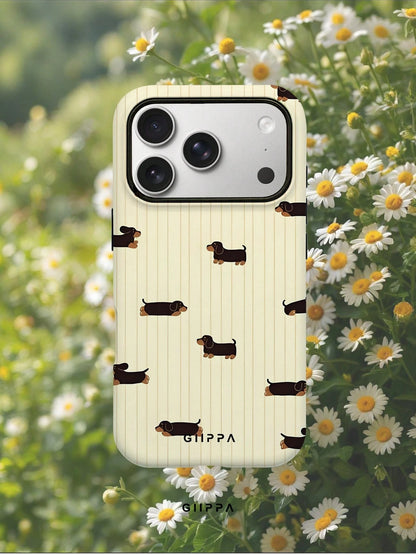 GIIPPA 1 Piece Mustard Striped With Black Dachshund Design Phone 17 Pro Max Case, Suitable For Phone 16 Pro Max, 15 Pro Max, 14 Pro Max, Korean Stylish And Interesting Phone Case, Compatible With 11/1