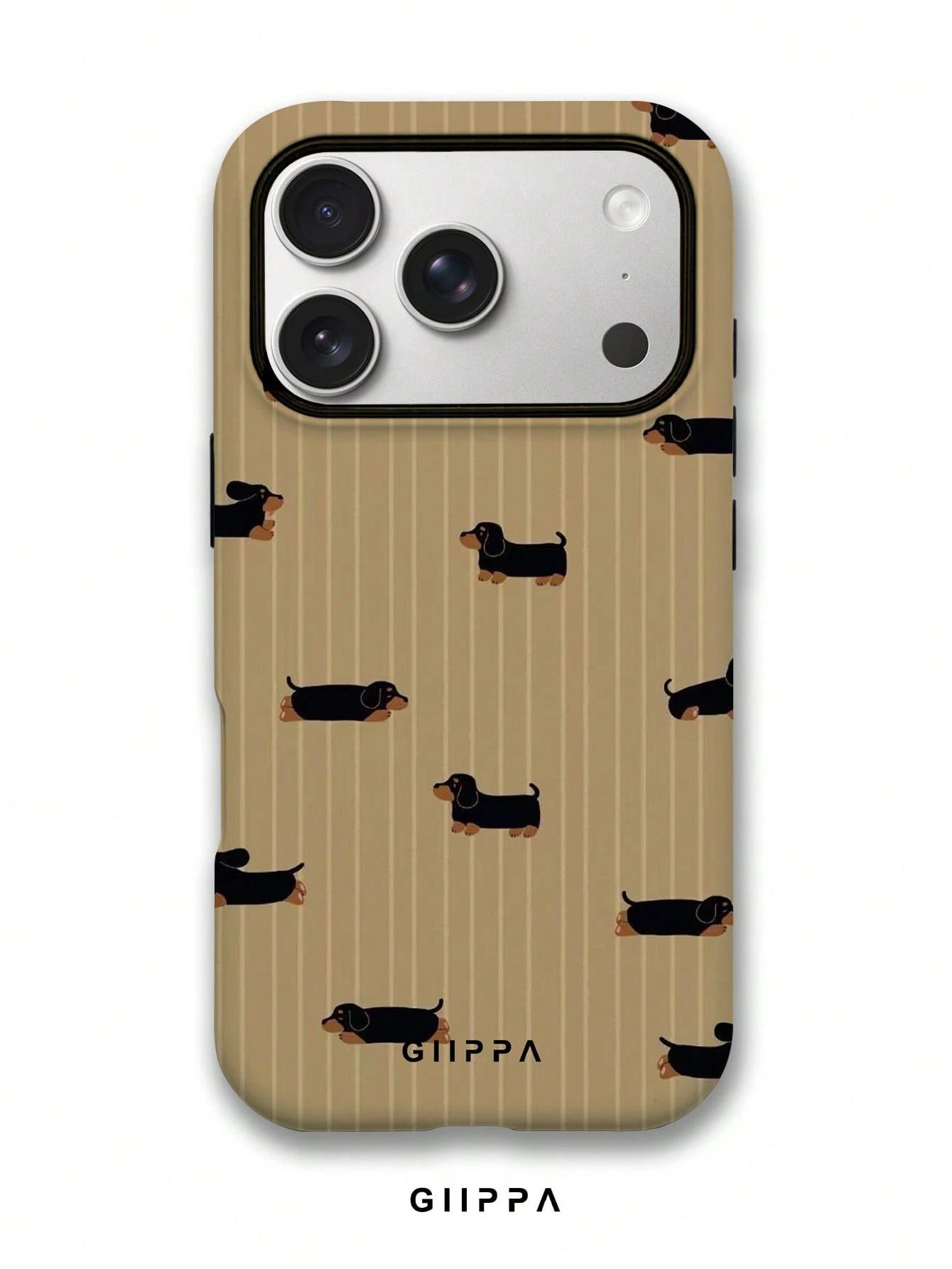 GIIPPA 1 Piece Mustard Striped With Black Dachshund Design Phone 17 Pro Max Case, Suitable For Phone 16 Pro Max, 15 Pro Max, 14 Pro Max, Korean Stylish And Interesting Phone Case, Compatible With 11/1