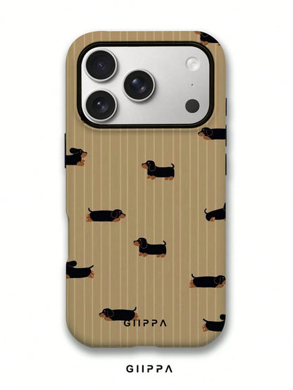 GIIPPA 1 Piece Mustard Striped With Black Dachshund Design Phone 17 Pro Max Case, Suitable For Phone 16 Pro Max, 15 Pro Max, 14 Pro Max, Korean Stylish And Interesting Phone Case, Compatible With 11/1