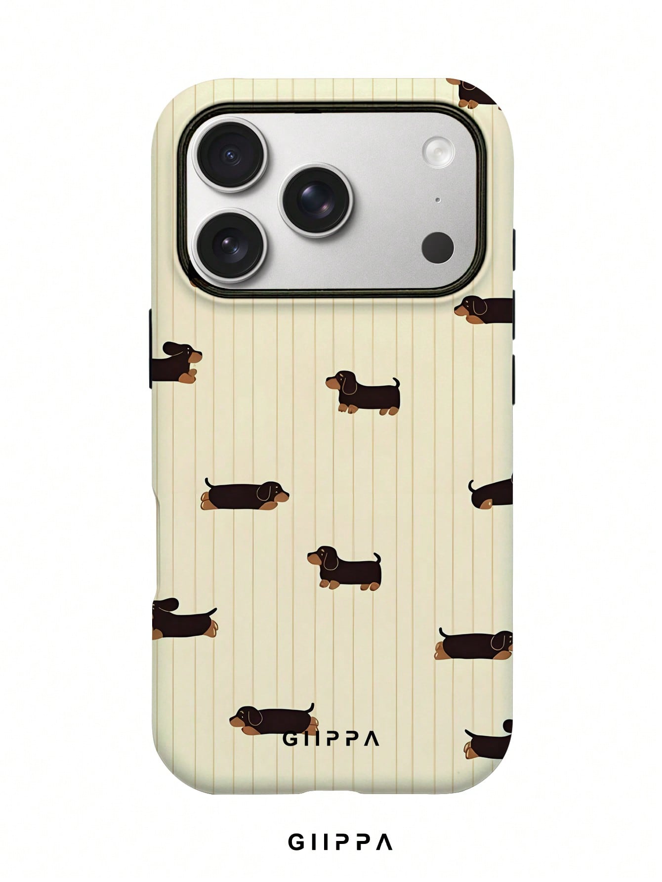 GIIPPA 1 Piece Mustard Striped With Black Dachshund Design Phone 17 Pro Max Case, Suitable For Phone 16 Pro Max, 15 Pro Max, 14 Pro Max, Korean Stylish And Interesting Phone Case, Compatible With 11/1
