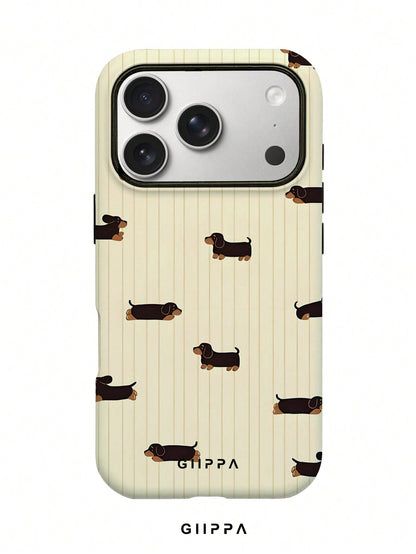 GIIPPA 1 Piece Mustard Striped With Black Dachshund Design Phone 17 Pro Max Case, Suitable For Phone 16 Pro Max, 15 Pro Max, 14 Pro Max, Korean Stylish And Interesting Phone Case, Compatible With 11/1