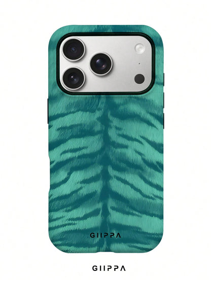 GIIPPA 1pc Mint Blue Tiger Stripe Pattern Design, Phone 17 Pro Max Phone Case, Compatible With Phone 16 Pro Max, 15 Pro Max, 14 Pro Max, Korean-Style High-End Fashionable And Fun Phone Case, Compatibl
