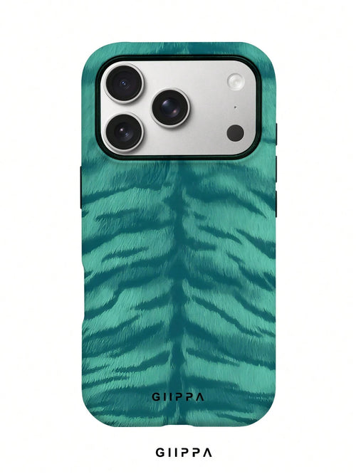 GIIPPA 1pc Mint Blue Tiger Stripe Pattern Design, Phone 17 Pro Max Phone Case, Compatible With Phone 16 Pro Max, 15 Pro Max, 14 Pro Max, Korean-Style High-End Fashionable And Fun Phone Case, Compatibl