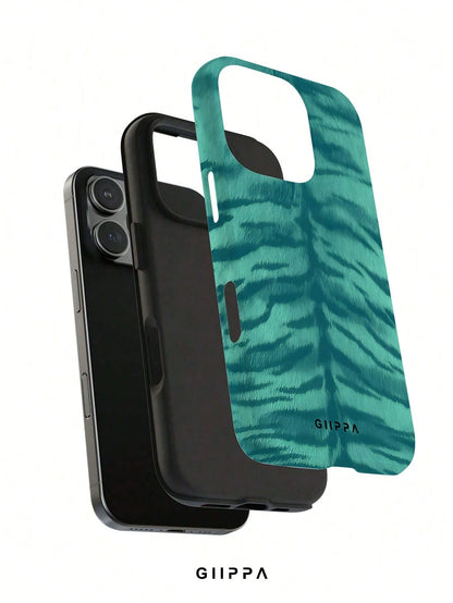 GIIPPA 1pc Mint Blue Tiger Stripe Pattern Design, Phone 17 Pro Max Phone Case, Compatible With Phone 16 Pro Max, 15 Pro Max, 14 Pro Max, Korean-Style High-End Fashionable And Fun Phone Case, Compatibl